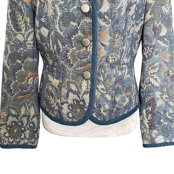 Talbots Tapestry Multicolor Blazer Jacket Women’s Size 8 Velvet Trim Floral Blue - Picture 3 of 8